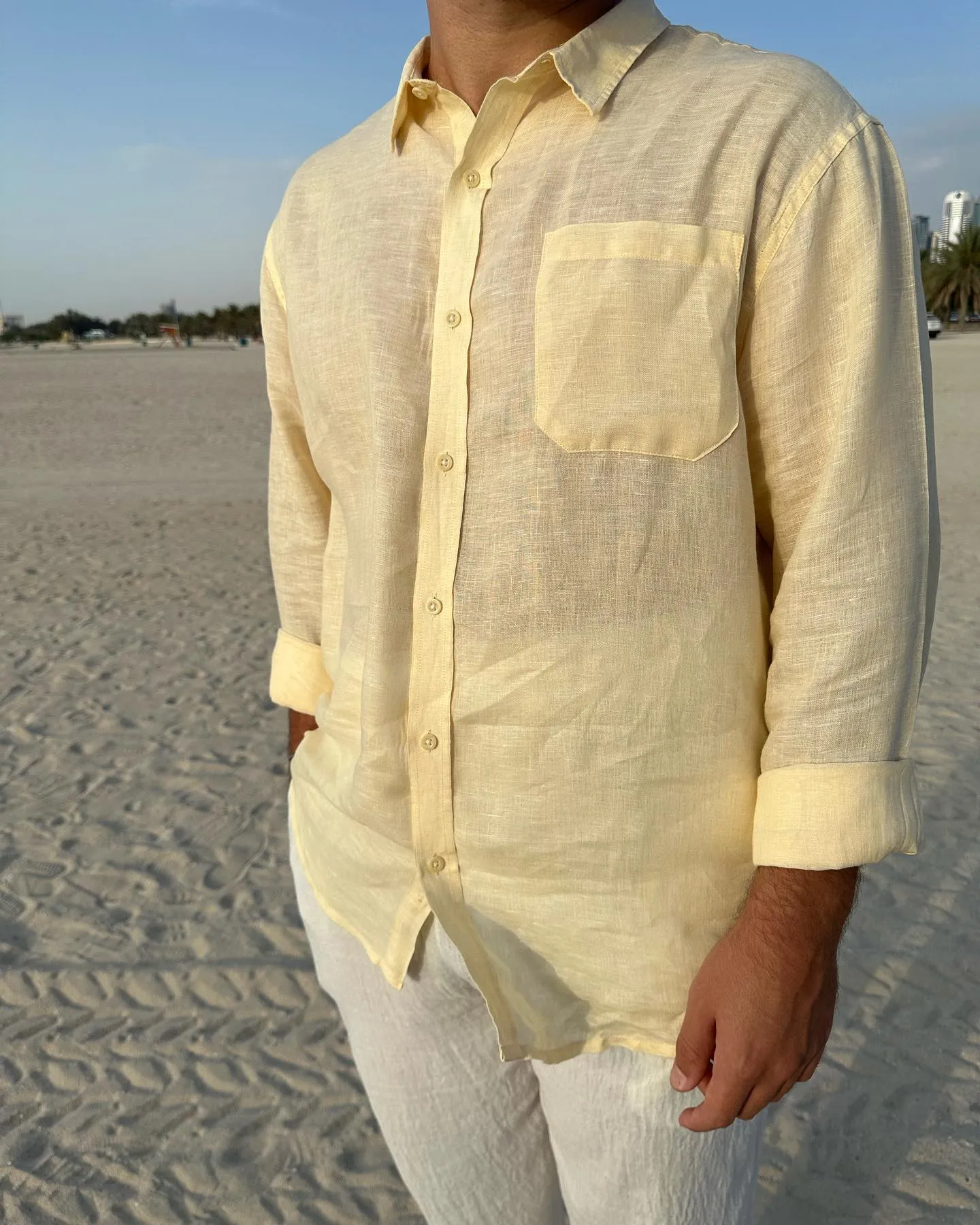 100% Linen Summer yellow shirt  custom