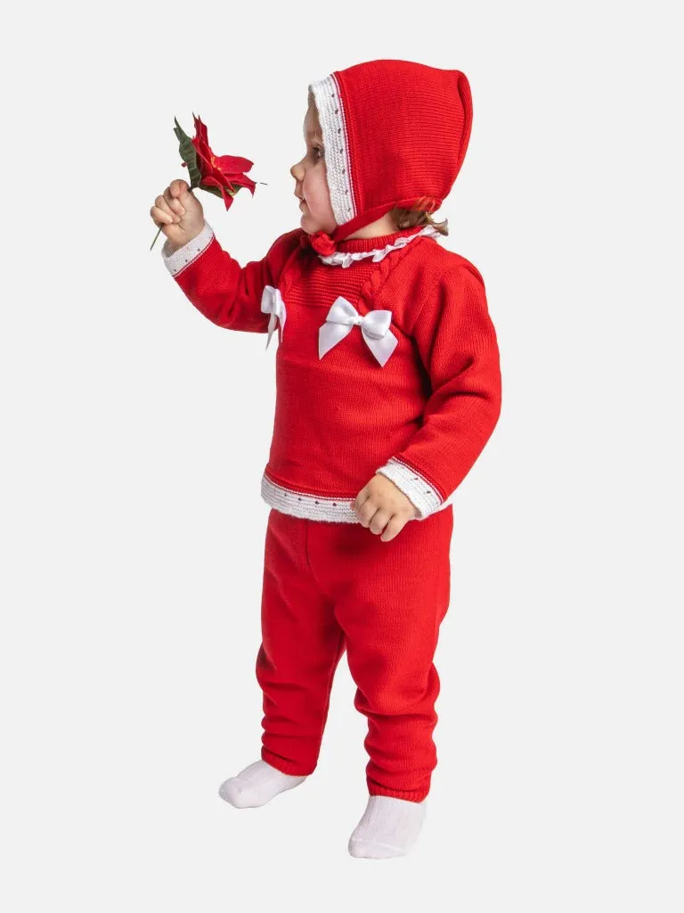 Baby Girl Ana Collection 3-piece Knitted Set with Bonnet-Red