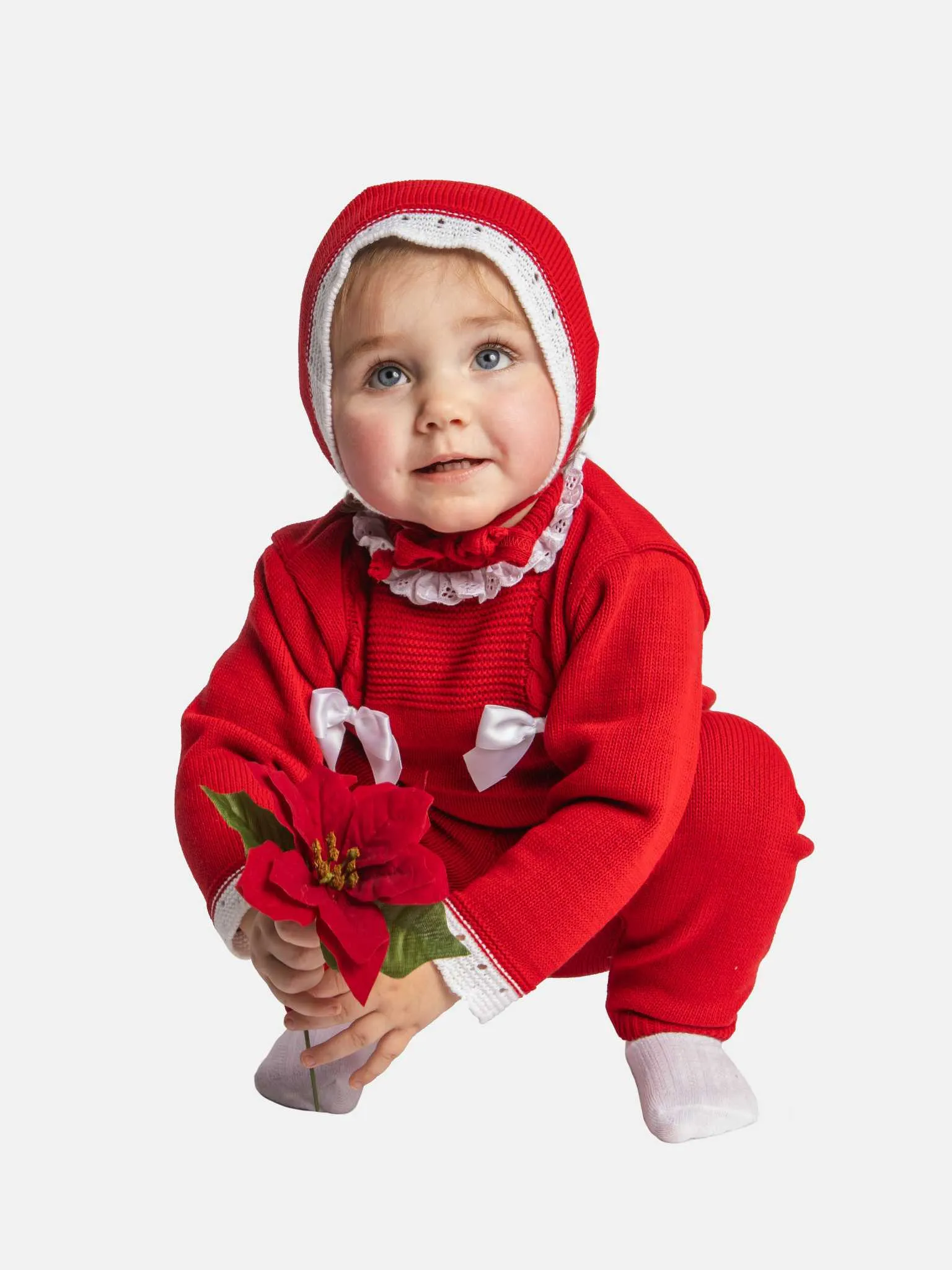 Baby Girl Ana Collection 3-piece Knitted Set with Bonnet-Red