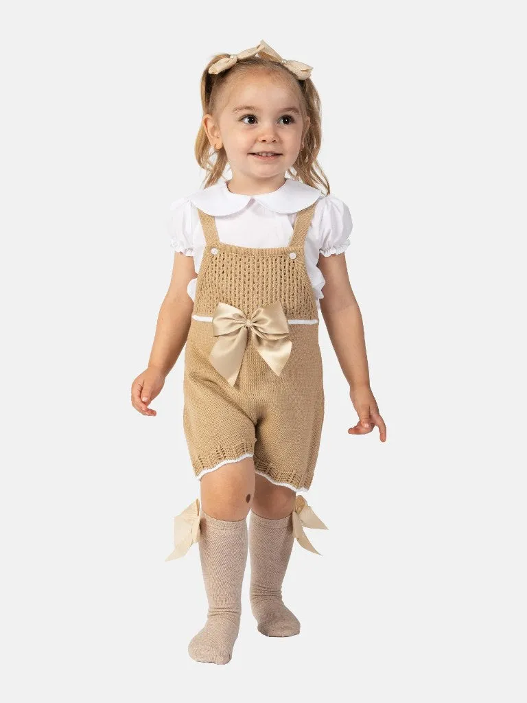 Baby Girl Lily Collection 3-piece Spanish Knitted Set- Beige/Tan