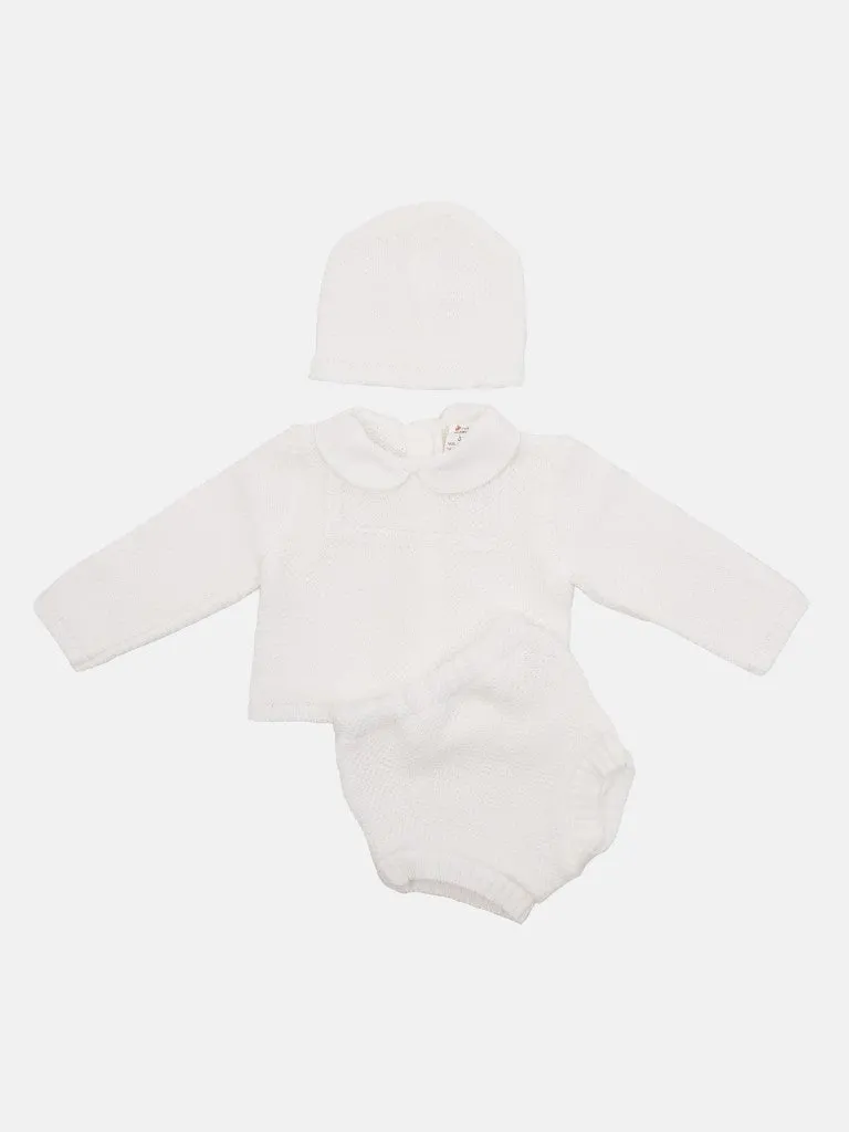 Baby Girl Tami Collection Textured Line Knitted Set-White
