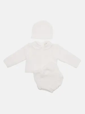 Baby Girl Tami Collection Textured Line Knitted Set-White