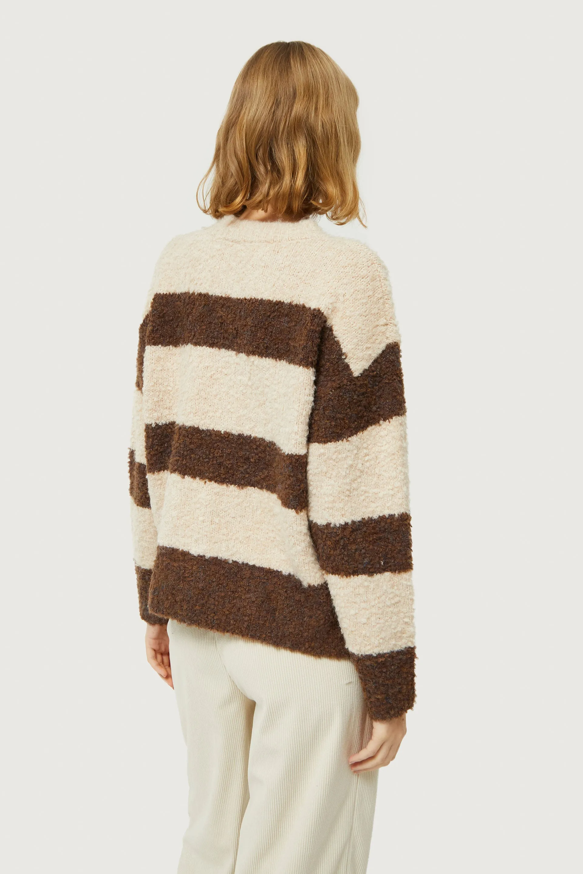 Brown Striped Fluffy Knit Sweater