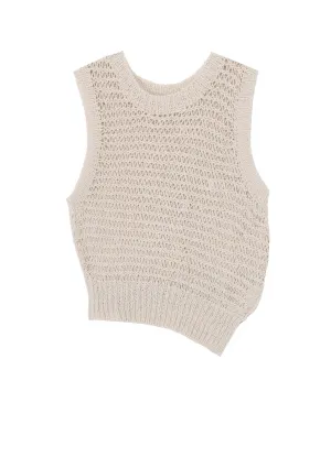 DAMAGE PROCESSED STRIPE JERSEY UNBALANCED VEST