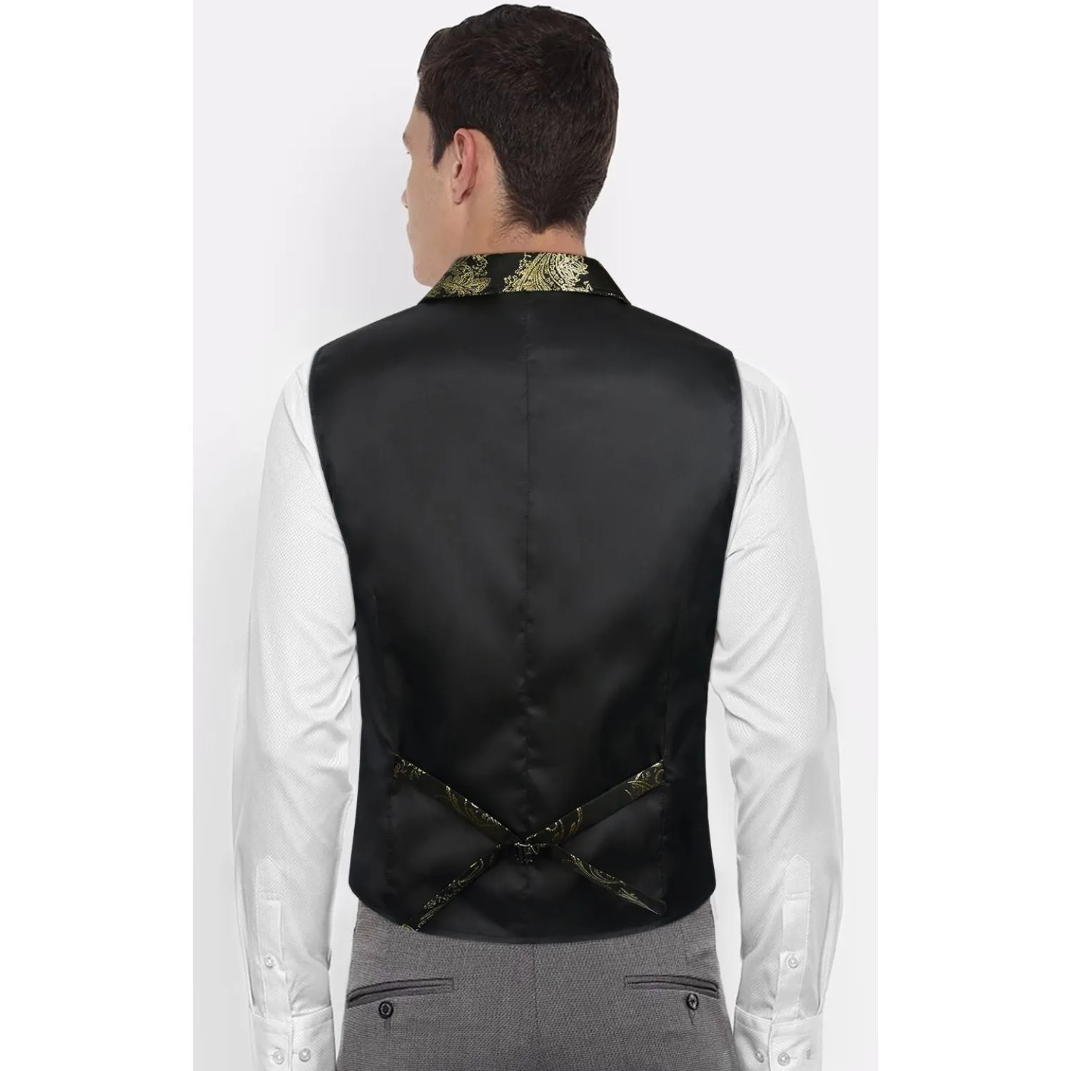 Gothic Lapel Party Vest for Men - BLACK/GOLD-1