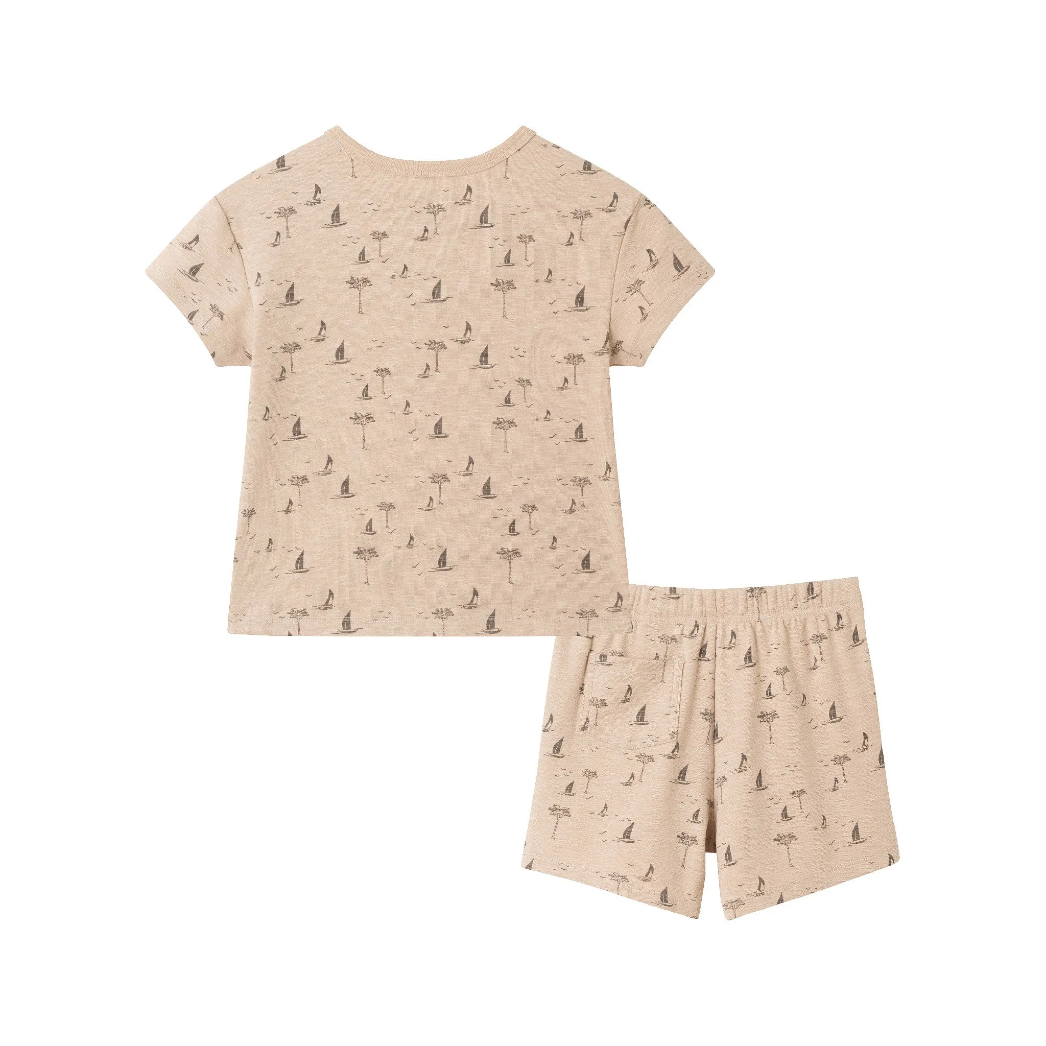 Kids (2-7) Washed Henley and Shorts Set | Sailboats