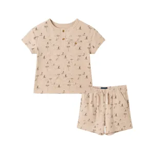 Kids (2-7) Washed Henley and Shorts Set | Sailboats