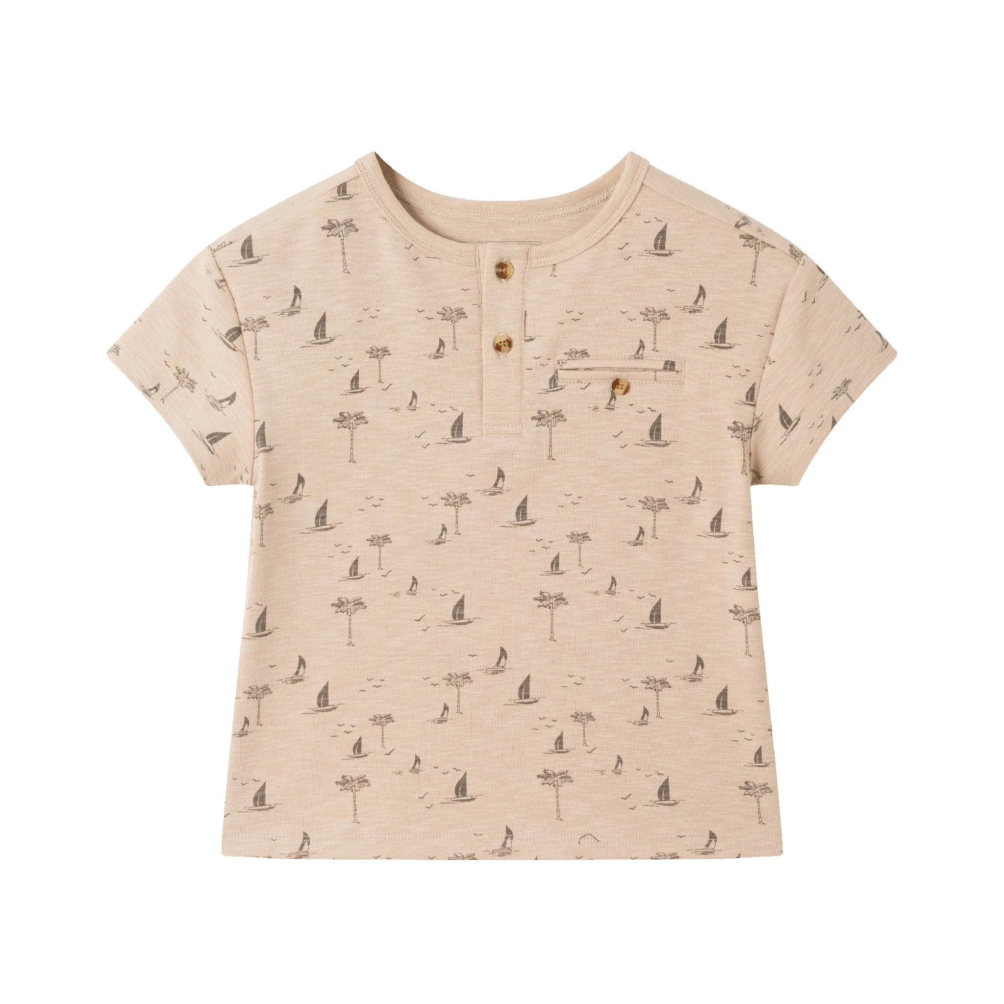 Kids (2-7) Washed Henley and Shorts Set | Sailboats