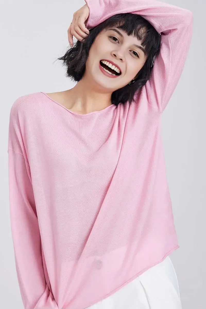 Lightweight Tencel Blend Long Sleeve Knit Top