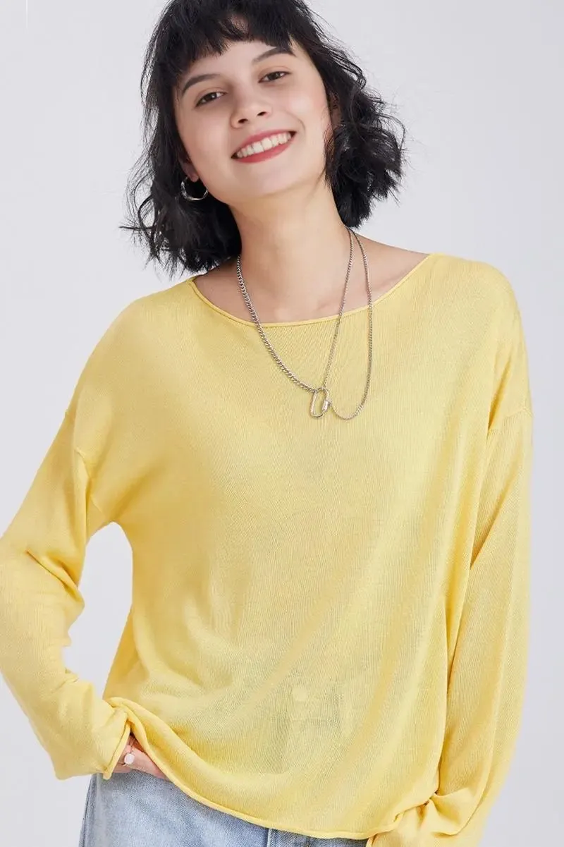 Lightweight Tencel Blend Long Sleeve Knit Top