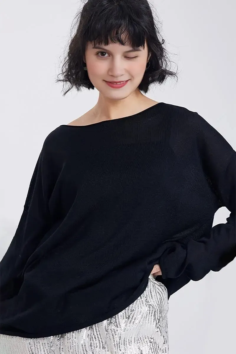 Lightweight Tencel Blend Long Sleeve Knit Top
