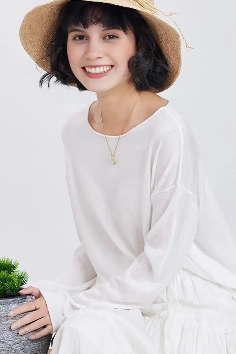 Lightweight Tencel Blend Long Sleeve Knit Top