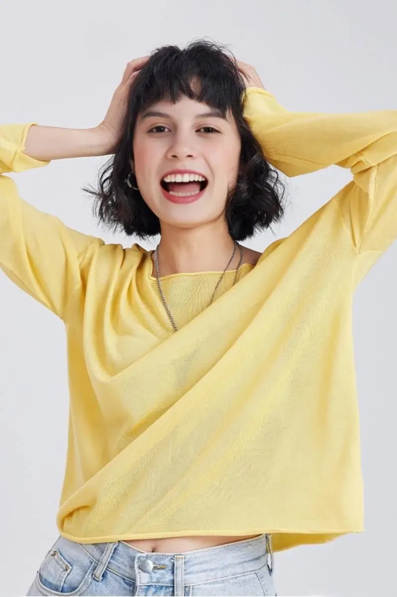 Lightweight Tencel Blend Long Sleeve Knit Top