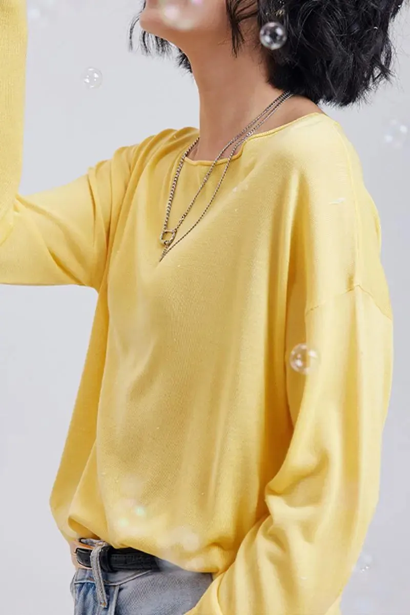Lightweight Tencel Blend Long Sleeve Knit Top