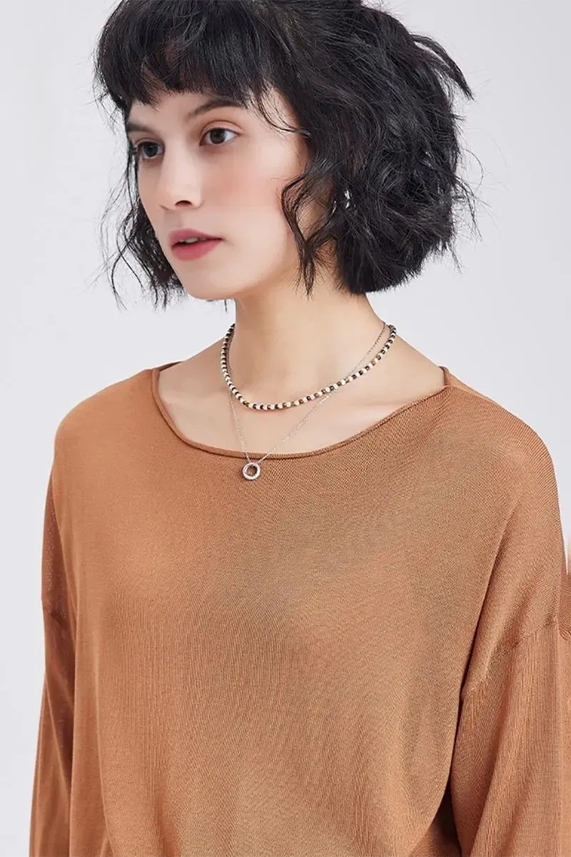 Lightweight Tencel Blend Long Sleeve Knit Top