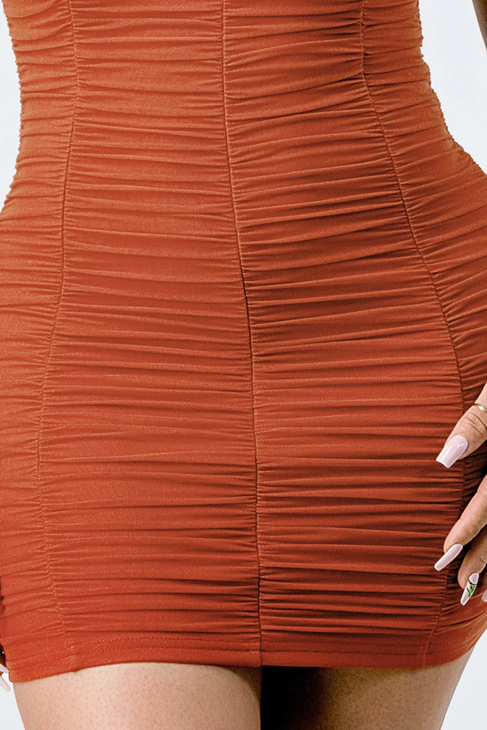 LUX OFF SHOULDER STRETCH RUCHED BODYCON MINI DRESS