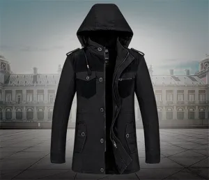Men's Winter Multi-Pocket Thick Warm Fleece Hooded Parka