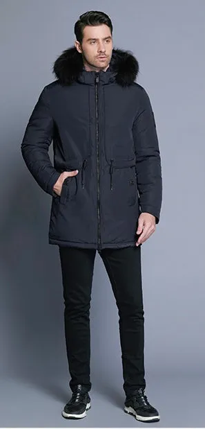 Men's Winter Soft Cotton Down Parka With Fur Collar