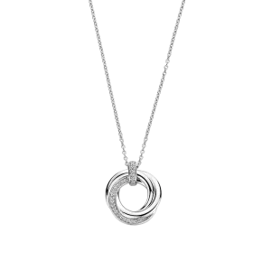 Milano CZ Pave Circular Pendant Necklace - Silver - 34055ZI/42