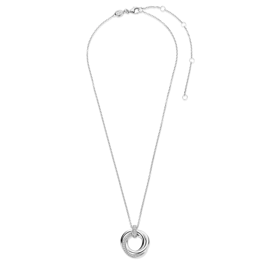Milano CZ Pave Circular Pendant Necklace - Silver - 34055ZI/42