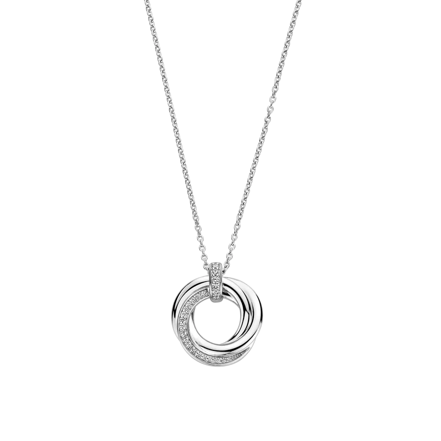 Milano CZ Pave Circular Pendant Necklace - Silver - 34055ZI/42