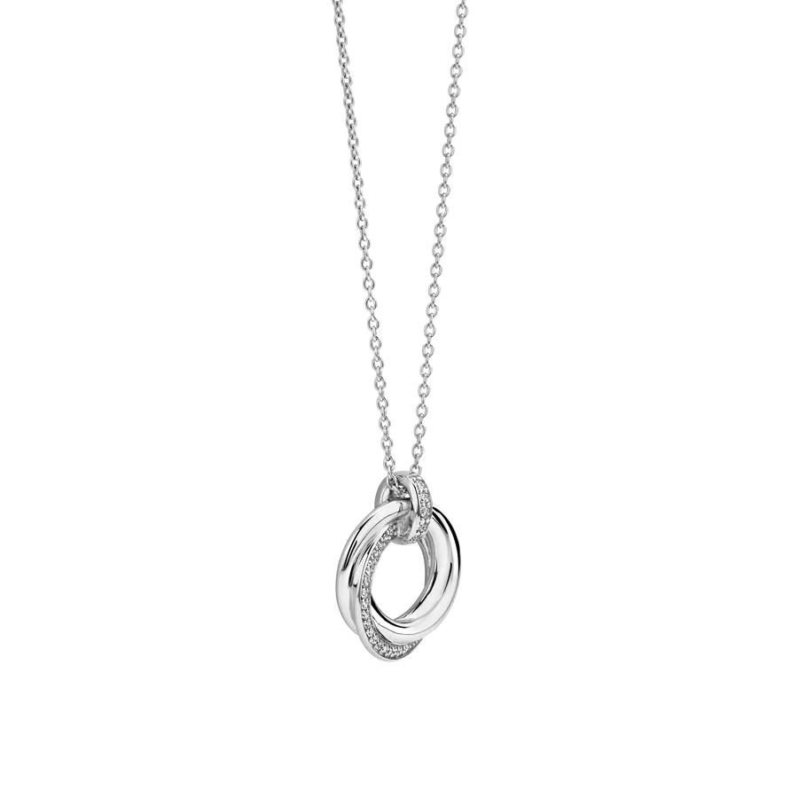 Milano CZ Pave Circular Pendant Necklace - Silver - 34055ZI/42