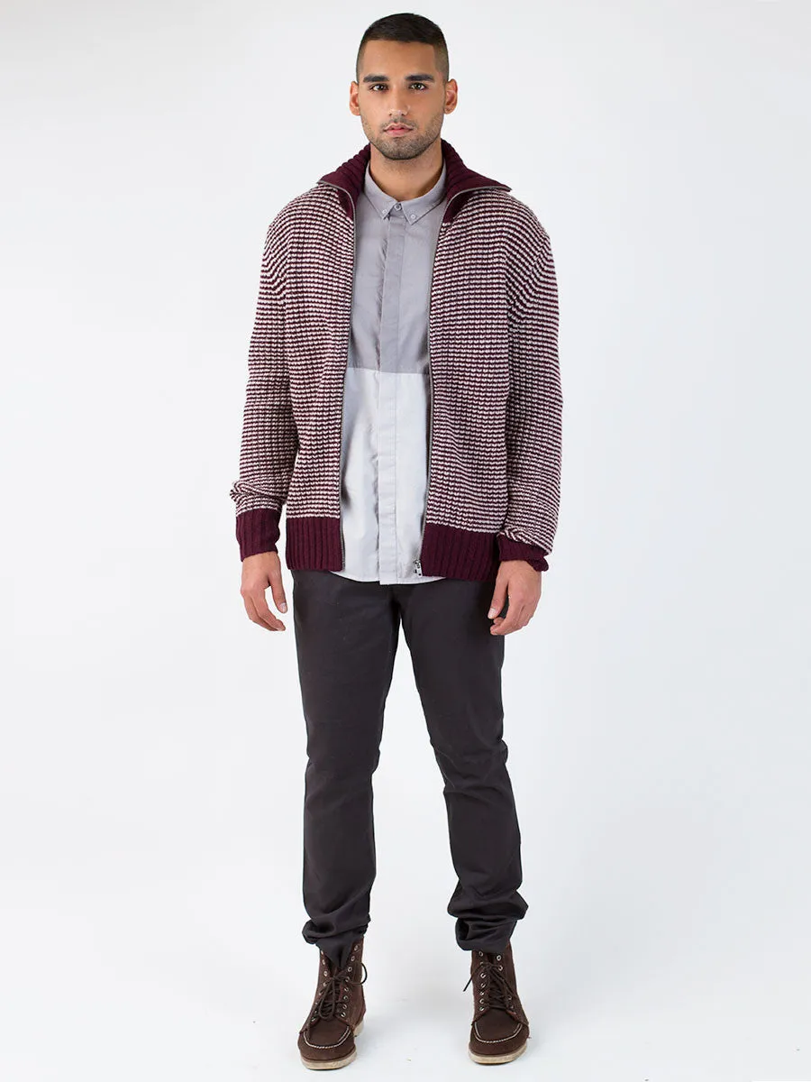 Plaid Knit Zip Roll Neck Cardy