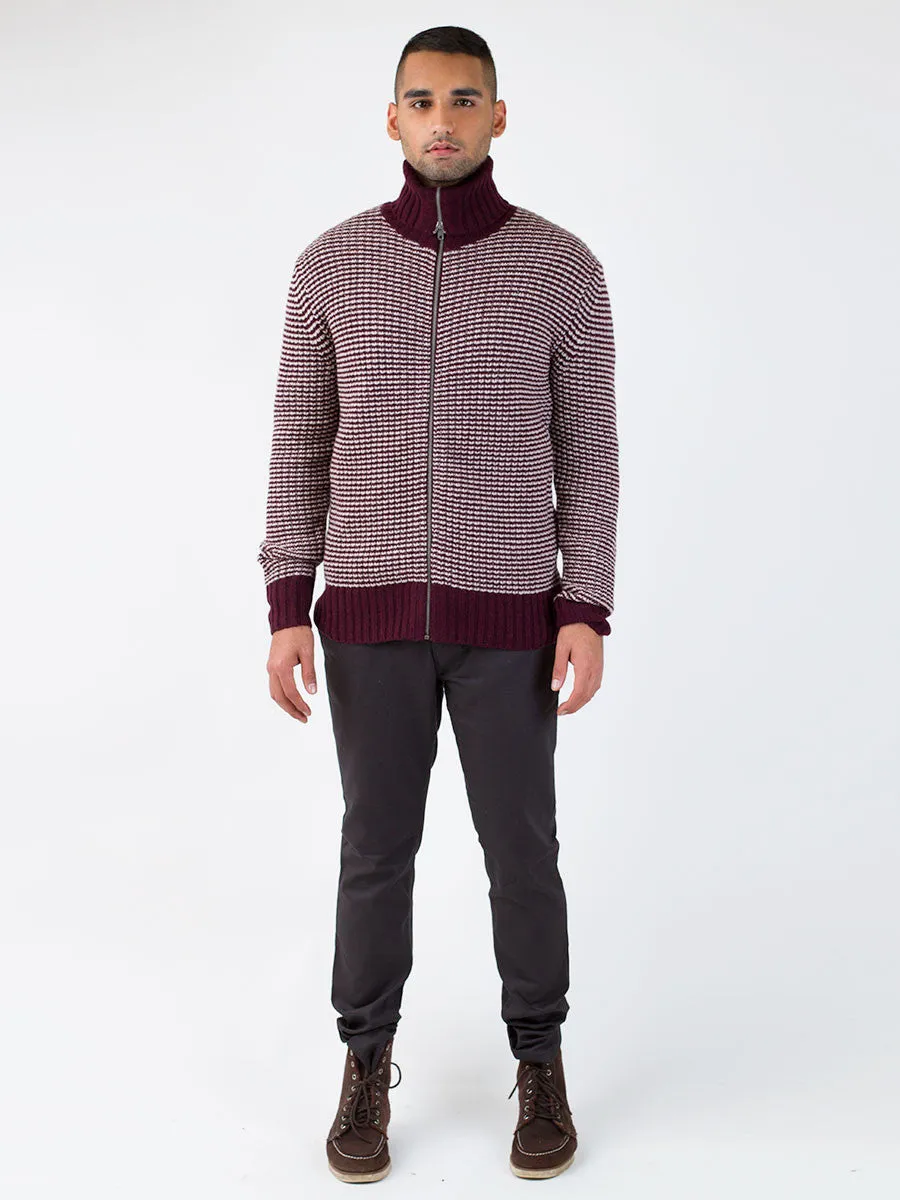 Plaid Knit Zip Roll Neck Cardy