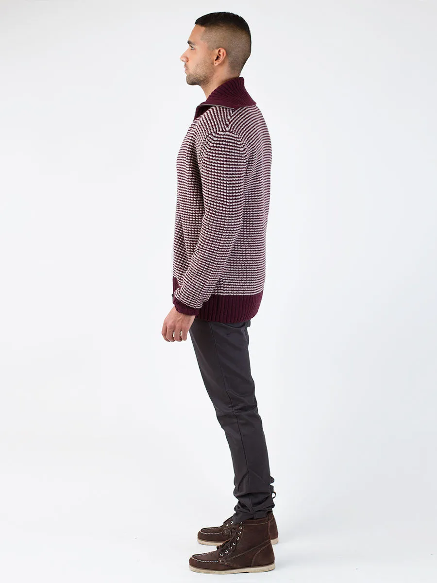 Plaid Knit Zip Roll Neck Cardy