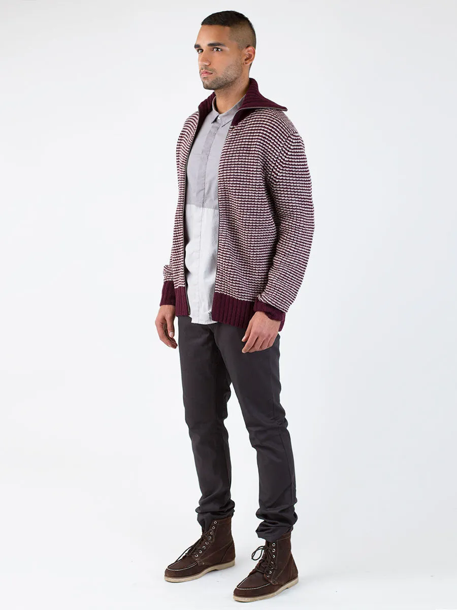 Plaid Knit Zip Roll Neck Cardy