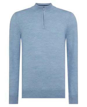 Remus Uomo Long Sleeve Half Zip Sweater - Blue