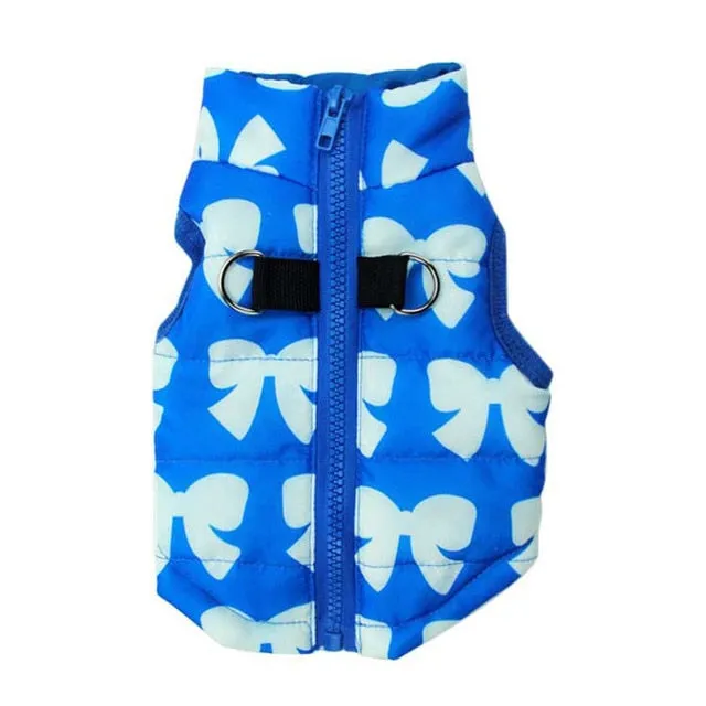 Ribbon Print Winter Vest With Leash Buckle For Small Dogs