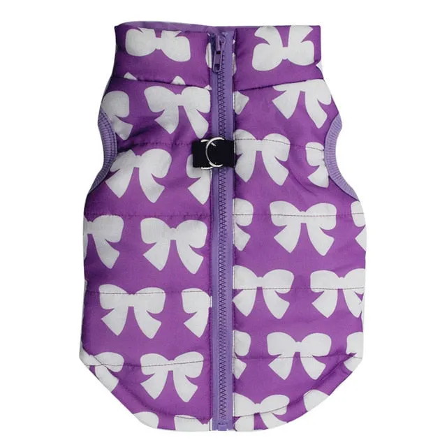 Ribbon Print Winter Vest With Leash Buckle For Small Dogs
