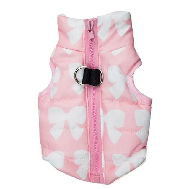Ribbon Print Winter Vest With Leash Buckle For Small Dogs