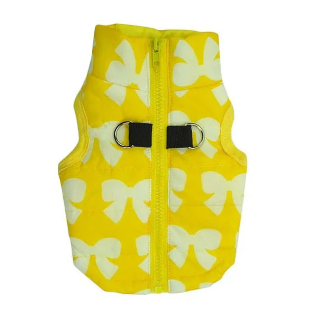 Ribbon Print Winter Vest With Leash Buckle For Small Dogs