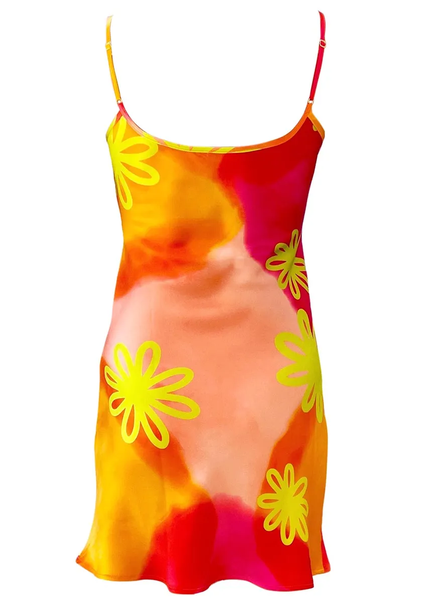 Sherbert Floral Watercolor Silk Slip Mini Dress