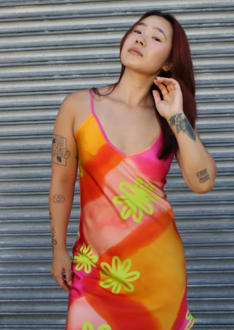 Sherbert Floral Watercolor Silk Slip Mini Dress