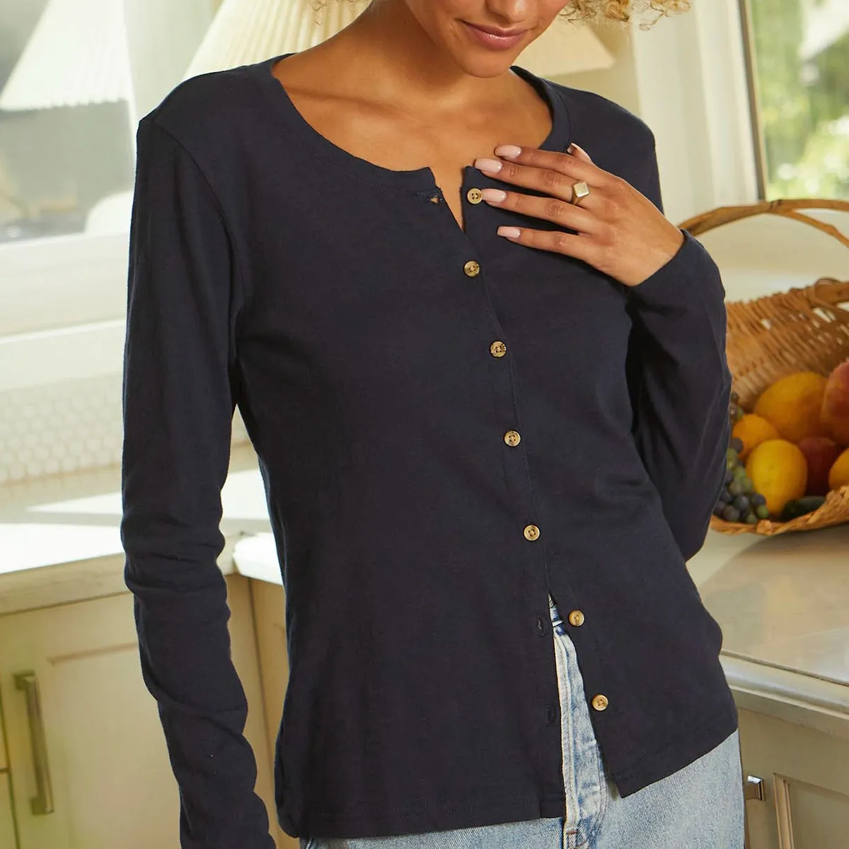 Slub Jersey Henley - Navy