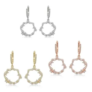 Sterling Silver Sprinkled CZ and Pearl Circle Earrings