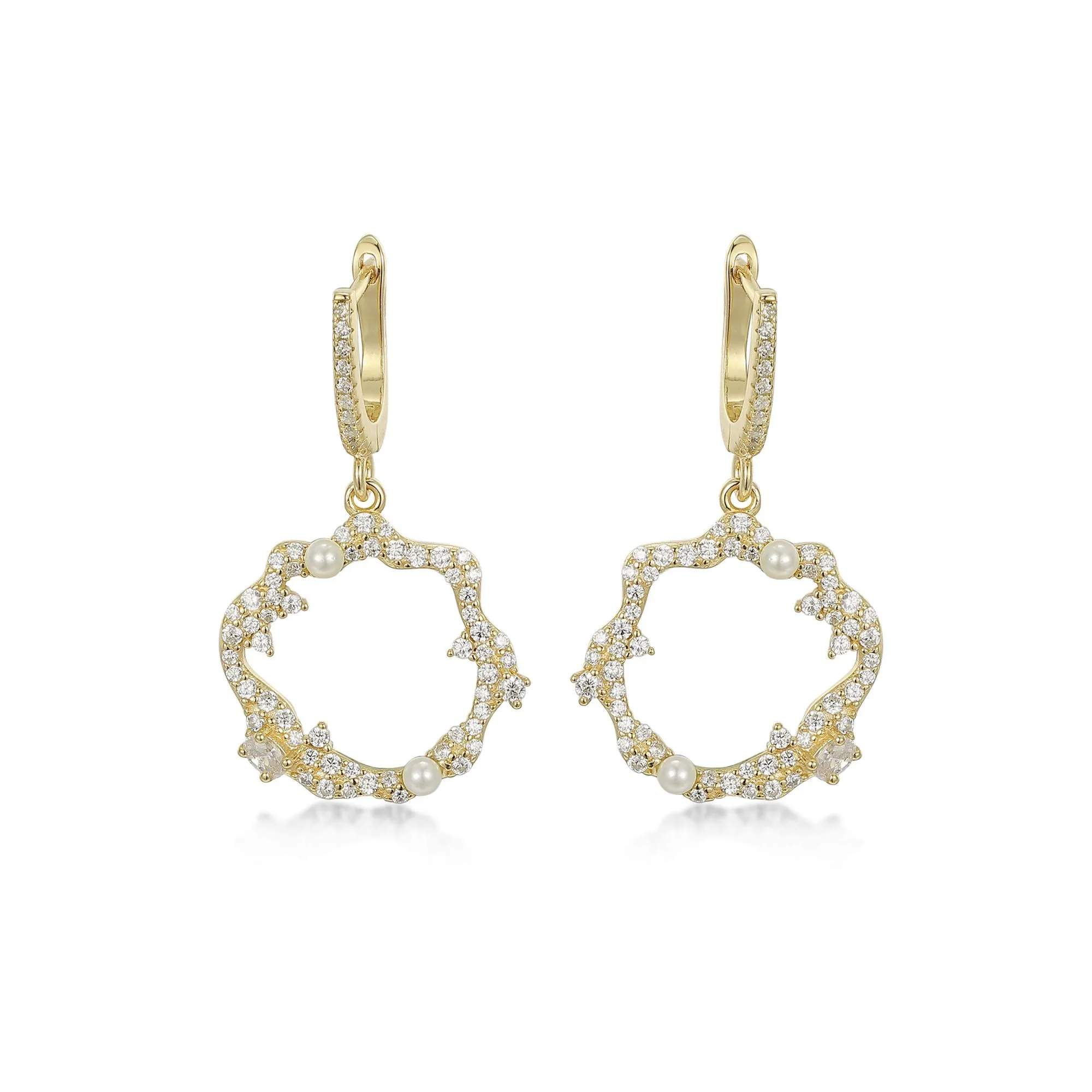 Sterling Silver Sprinkled CZ and Pearl Circle Earrings