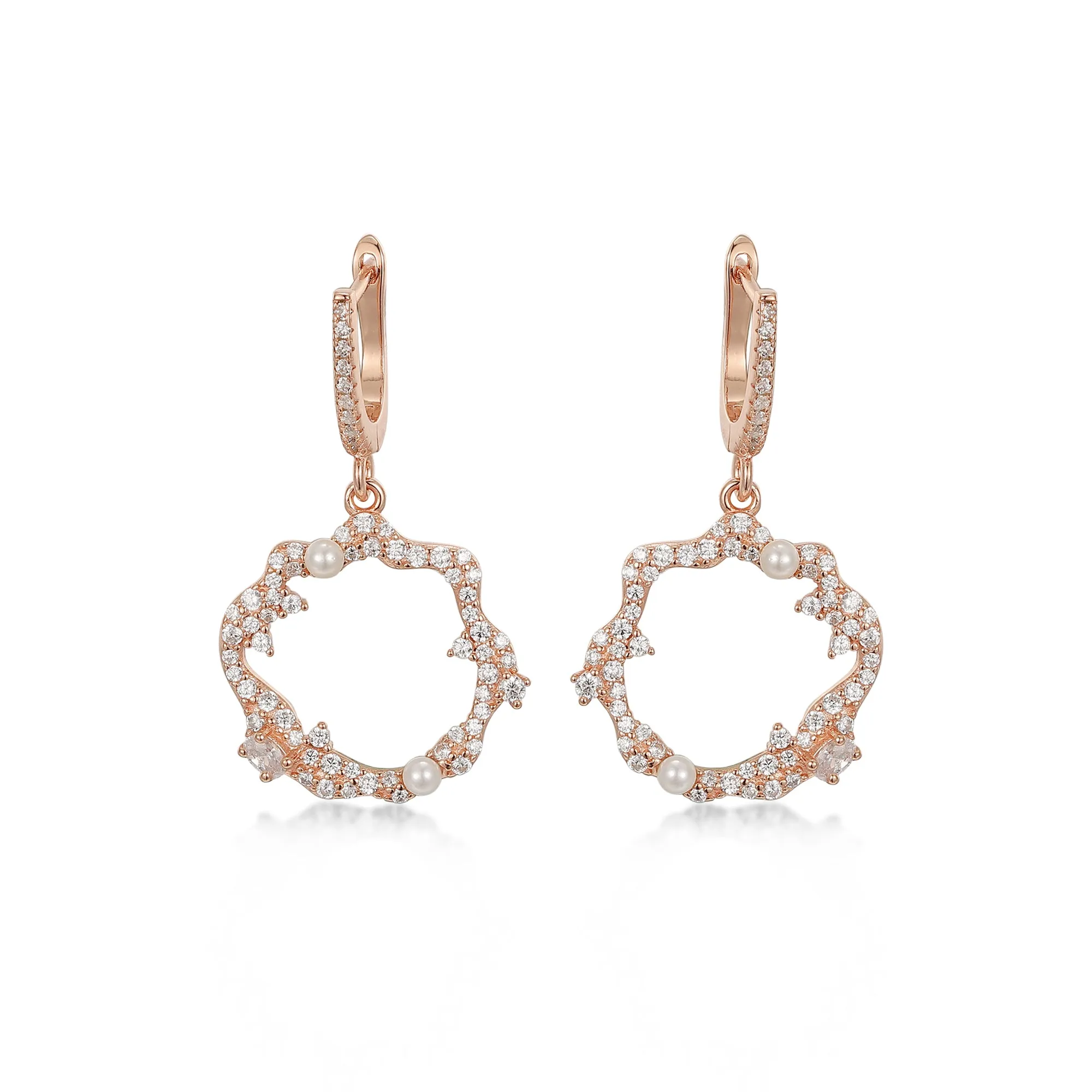 Sterling Silver Sprinkled CZ and Pearl Circle Earrings
