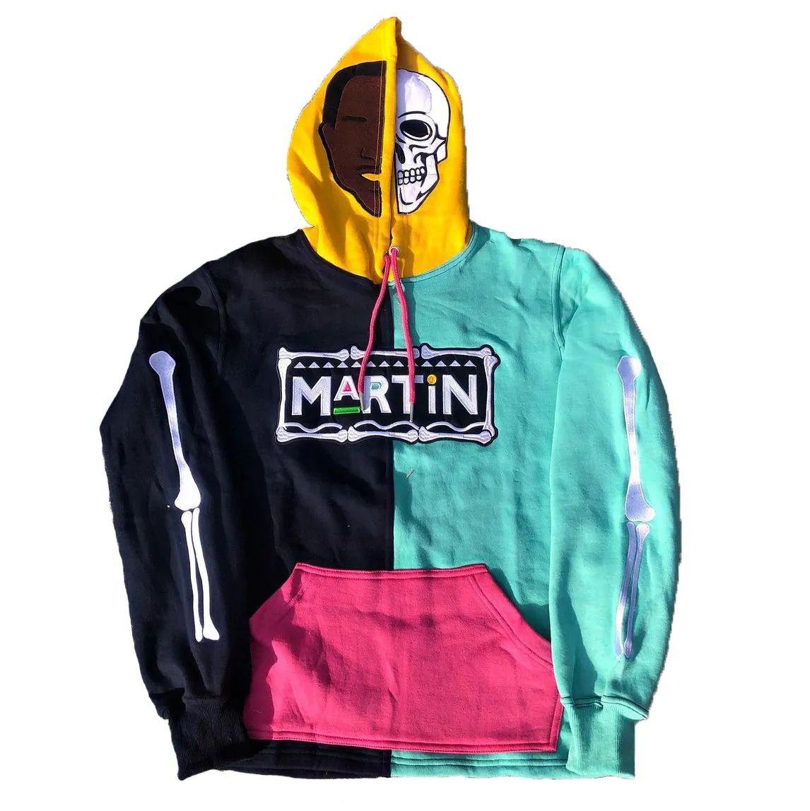 Street casual contrast color trend design pattern long-sleeved hoodie