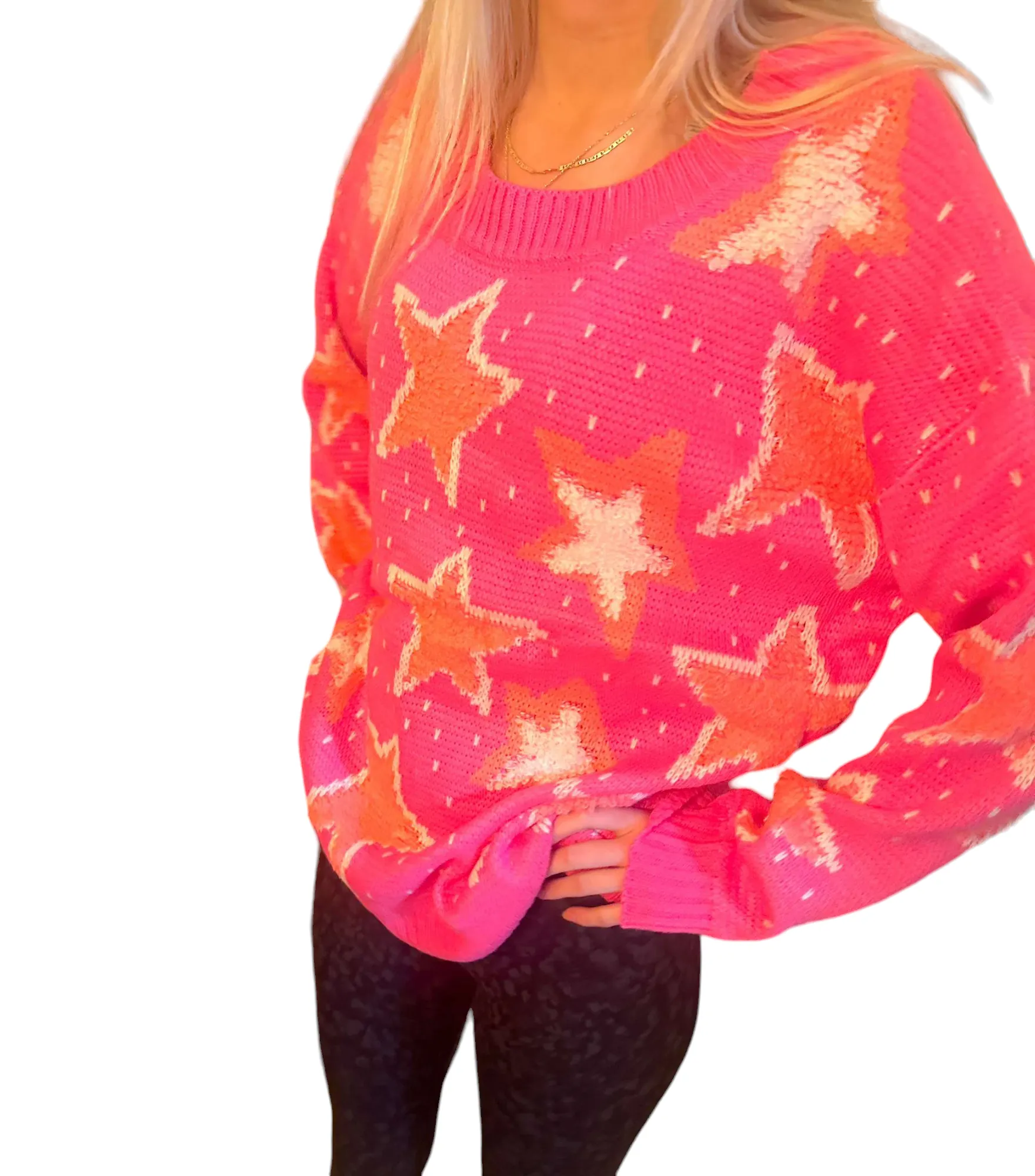 Twinkling Stars Hot Pink Sweater