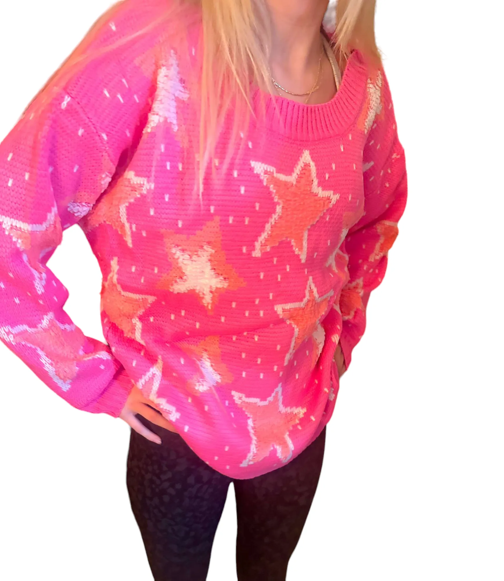Twinkling Stars Hot Pink Sweater