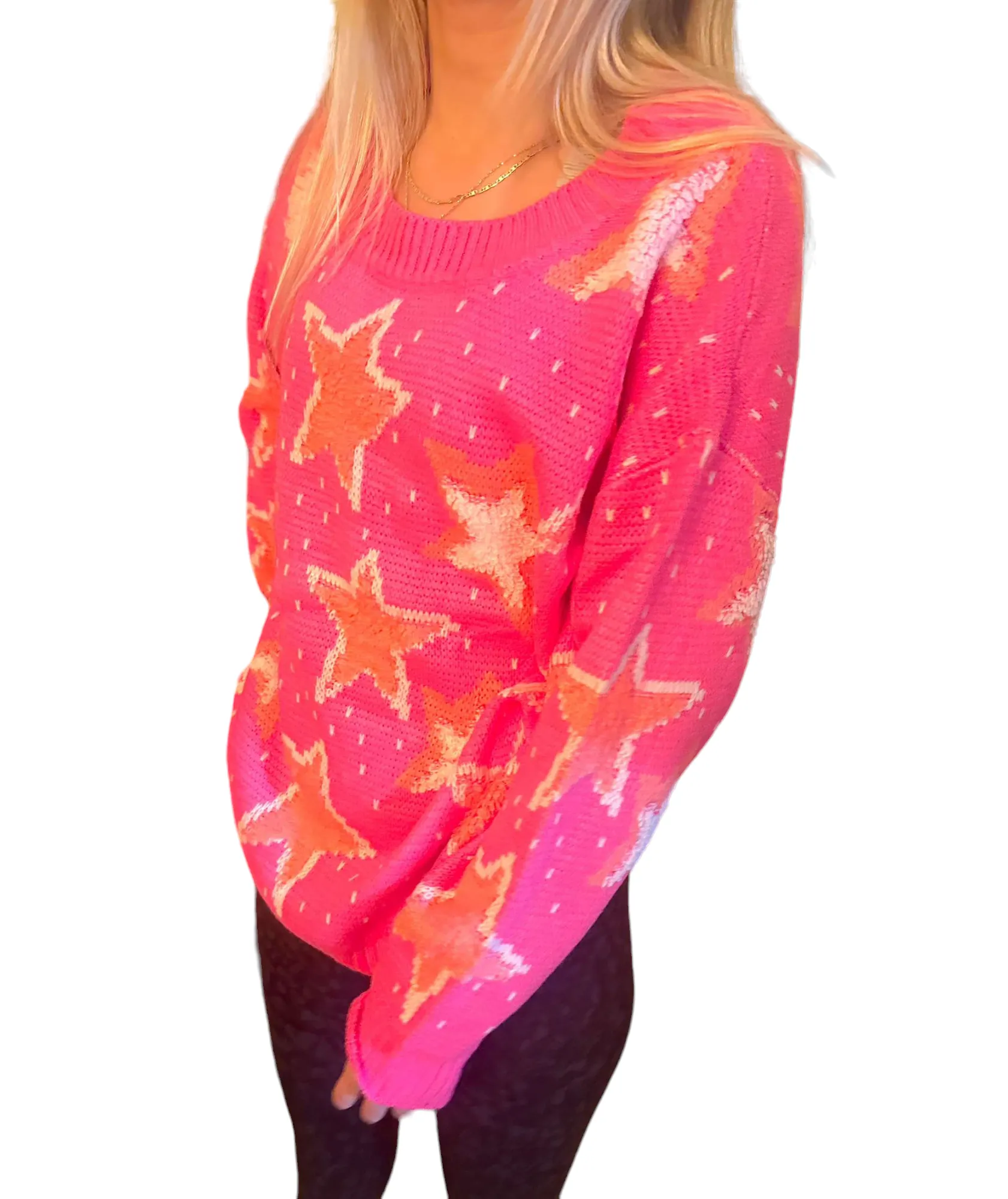 Twinkling Stars Hot Pink Sweater