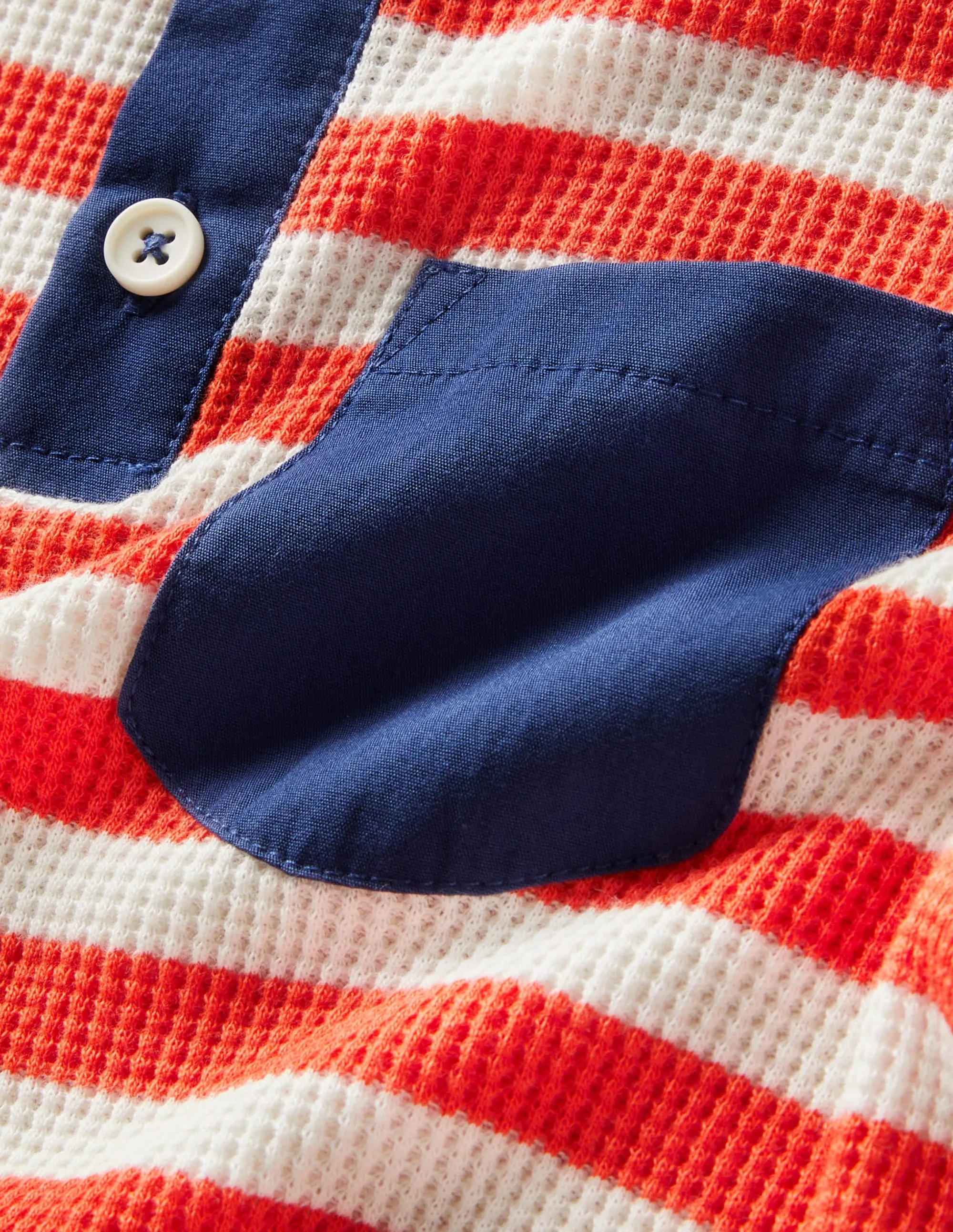 Waffle Henley T-Shirt-Ivory /Tiger Lily Orange