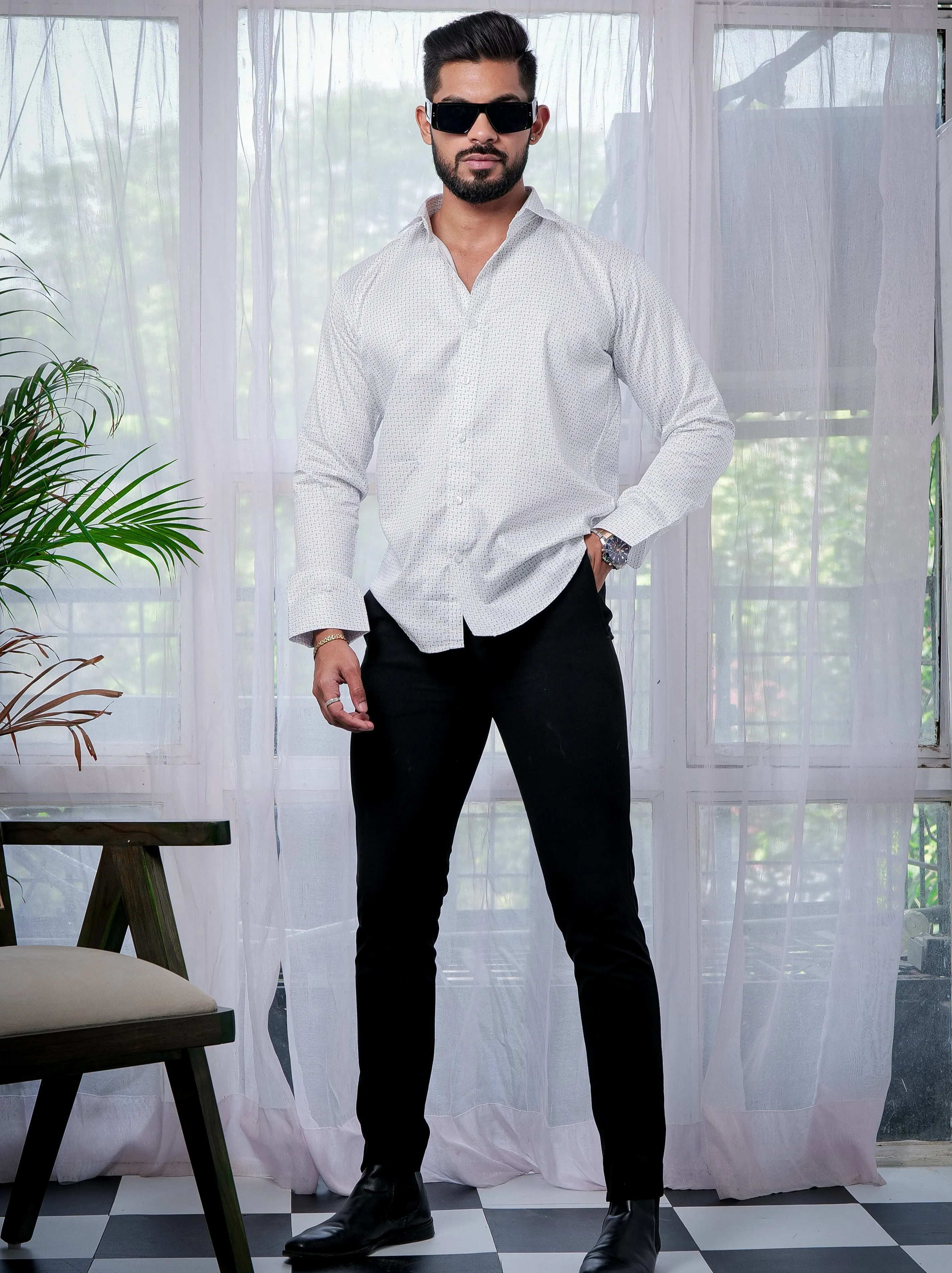 White Satin Cotton Print Premium Shirt